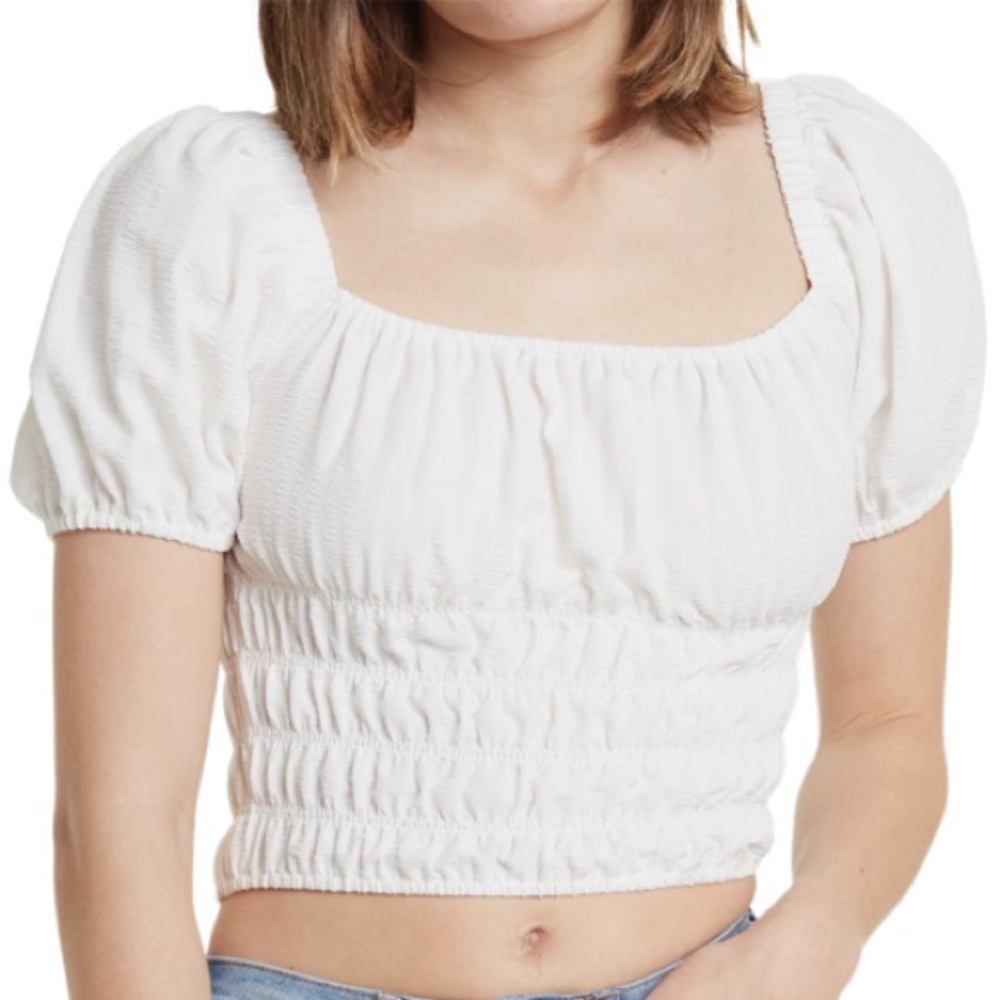 NEW Elodie Nordstrom White Smocked Square Neck Blouse Top Shirred Off-Shoulder M - Picture 7 of 7